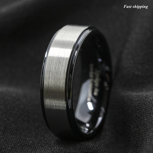 8/6mm Black Brushed Titanium Color Tungsten ring Wedding Band  Men's Jewelry