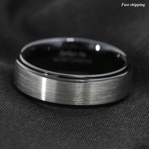 8/6mm Black Brushed Titanium Color Tungsten ring Wedding Band  Men's Jewelry