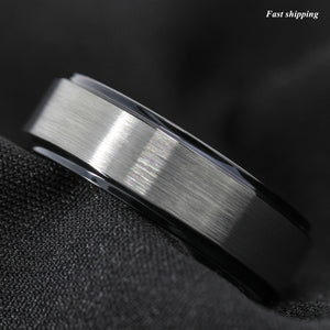 8/6mm Black Brushed Titanium Color Tungsten ring Wedding Band  Men's Jewelry