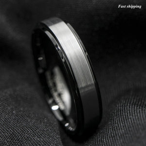 8/6mm Black Brushed Titanium Color Tungsten ring Wedding Band  Men's Jewelry
