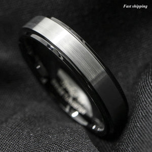 8/6mm Black Brushed Titanium Color Tungsten ring Wedding Band  Men's Jewelry