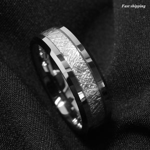8mm Silver Tungsten Carbide Ring Sterling Silver Inlay Wedding Band