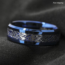 Load image into Gallery viewer, 8mm Blue Tungsten Carbide Ring Celtic Dragon Carbon Fibre  Men&#39;s Jewelry
