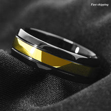 Load image into Gallery viewer, 8mm Luxury  Black Men&#39;s Tungsten carbide Ring 18K Gold center Wedding Band ring
