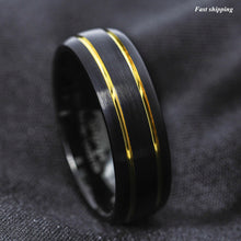 Load image into Gallery viewer, 8mm Tungsten Ring Black Brushed Dome 18k gold Wedding Band  Mens Jewelry
