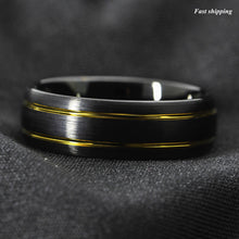 Load image into Gallery viewer, 8mm Tungsten Ring Black Brushed Dome 18k gold Wedding Band  Mens Jewelry
