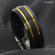 Load image into Gallery viewer, 8mm Tungsten Ring Black Brushed Dome 18k gold Wedding Band  Mens Jewelry
