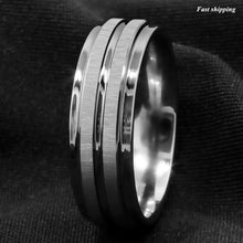 Load image into Gallery viewer, 8mm Silver Tungsten Carbide Ring Two Vertical Brushed Meteorite wedding band
