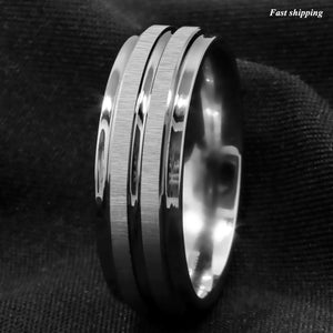 8mm Silver Tungsten Carbide Ring Two Vertical Brushed Meteorite wedding band