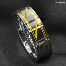 Load image into Gallery viewer, 8mm Silver Tungsten Carbide Ring Infinity 18K gold inlay Wedding Band Men&#39;s Jewelry
