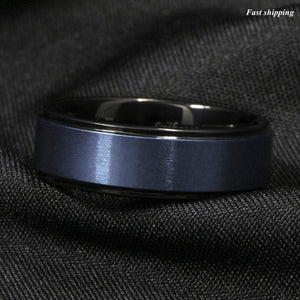 8mm Black Tungsten Carbide Ring Sea Blue Brushed Center Bridal Band  Men Jewelry