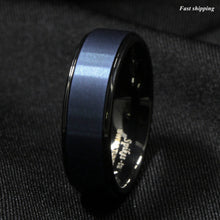 Load image into Gallery viewer, 8mm Black Tungsten Carbide Ring Sea Blue Brushed Center Bridal Band  Men Jewelry
