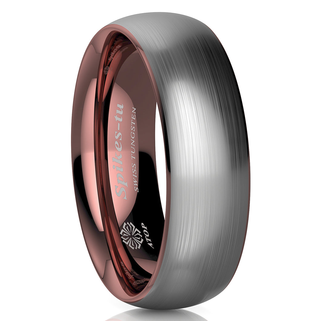 8mm Tungsten ring Silver Brushed Rose Gold Inlay Wedding Band  Mens Jewelry