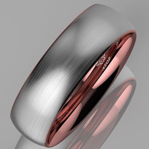 8mm Tungsten ring Silver Brushed Rose Gold Inlay Wedding Band  Mens Jewelry