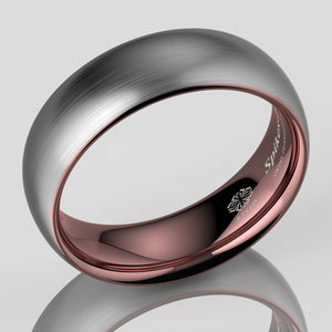 8mm Tungsten ring Silver Brushed Rose Gold Inlay Wedding Band  Mens Jewelry