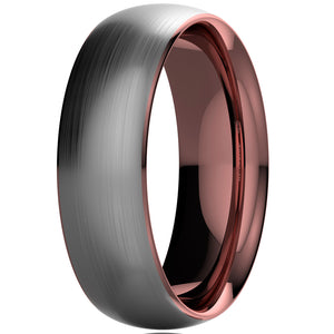 8mm Tungsten ring Silver Brushed Rose Gold Inlay Wedding Band  Mens Jewelry