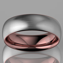 Load image into Gallery viewer, 8mm Tungsten ring Silver Brushed Rose Gold Inlay Wedding Band  Mens Jewelry
