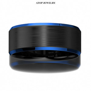 8mm Black Brushed Blue Edge Tungsten Carbide Ring Wedding Band  Mens ring