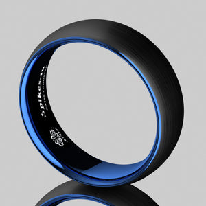 8mm Dome Brushed Blue black Tungsten ring Wedding Band Bridal  Mens Jewelry