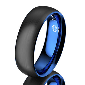 8mm Dome Brushed Blue black Tungsten ring Wedding Band Bridal  Mens Jewelry