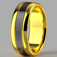 Load image into Gallery viewer, 8mm Black Dome 18K Gold Tungsten Ring Wedding Band Bridal  Ring

