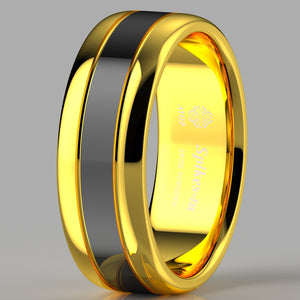 8mm Black Dome 18K Gold Tungsten Ring Wedding Band Bridal  Ring