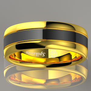 8mm Black Dome 18K Gold Tungsten Ring Wedding Band Bridal  Ring