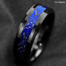 Load image into Gallery viewer, 8mm Tungsten Carbide Ring Blue Celtic Dragon Black carbon fibre  ring
