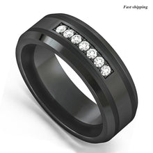 Load image into Gallery viewer, 8mm Black Tungsten Carbide Ring Diamonds Inlay Comfort Fit  MEN Wedding Band

