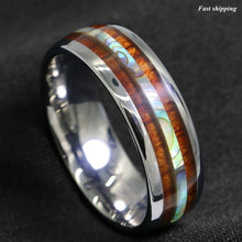 Load image into Gallery viewer, 8/6mm Tungsten carbide ring Koa Wood Abalone  Wedding Band Ring
