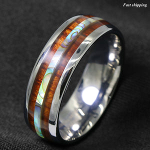 8/6mm Tungsten carbide ring Koa Wood Abalone  Wedding Band Ring