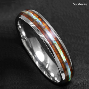 8/6mm Tungsten carbide ring Koa Wood Abalone  Wedding Band Ring