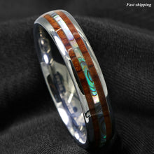 Load image into Gallery viewer, 8/6mm Tungsten carbide ring Koa Wood Abalone  Wedding Band Ring
