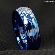Load image into Gallery viewer, 8mm Shiny Blue Dome Tungsten Carbide Ring Laser Circuit Board  Men&#39;s Jewelry

