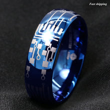 Load image into Gallery viewer, 8mm Shiny Blue Dome Tungsten Carbide Ring Laser Circuit Board  Men&#39;s Jewelry

