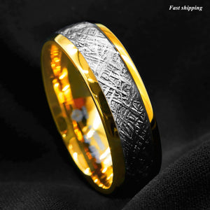 8mm 18k Gold Dome Tungsten ring Fine Silver Inlay Wedding Band Ring