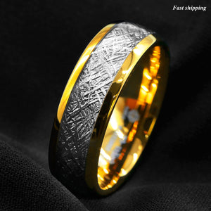 8mm 18k Gold Dome Tungsten ring Fine Silver Inlay Wedding Band Ring