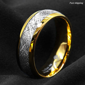 8mm 18k Gold Dome Tungsten ring Fine Silver Inlay Wedding Band Ring