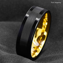 Load image into Gallery viewer, 8mm Black Tungsten Carbide Ring Brushed Wedding Band 18K Gold  mens jewelry
