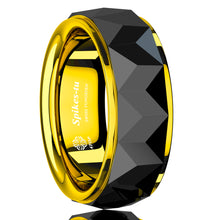 Load image into Gallery viewer, 8mm Black Rhombus polished Tungsten ring 18k Gold wedding band  men jewelry
