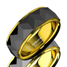 Load image into Gallery viewer, 8mm Black Rhombus polished Tungsten ring 18k Gold wedding band  men jewelry
