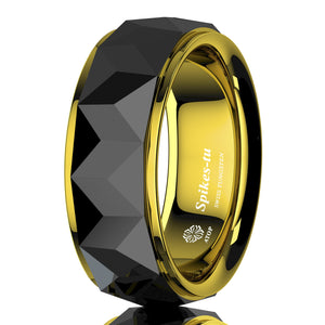 8mm Black Rhombus polished Tungsten ring 18k Gold wedding band  men jewelry