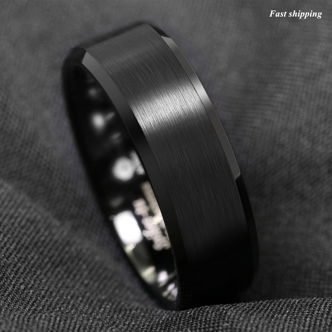 8/6mm Classic Black Brushed Tungsten Carbide Ring Bridal Band  Men's Jewelry