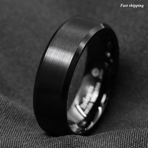 8/6mm Classic Black Brushed Tungsten Carbide Ring Bridal Band  Men's Jewelry