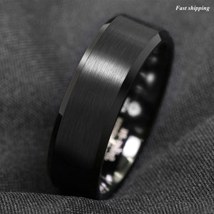 8/6mm Classic Black Brushed Tungsten Carbide Ring Bridal Band  Men's Jewelry
