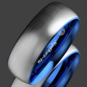8mm Tungsten Carbide ring Silver Brushed Blue Inlay Wedding Band  Men's Ring