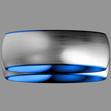 Load image into Gallery viewer, 8mm Tungsten Carbide ring Silver Brushed Blue Inlay Wedding Band  Men&#39;s Ring
