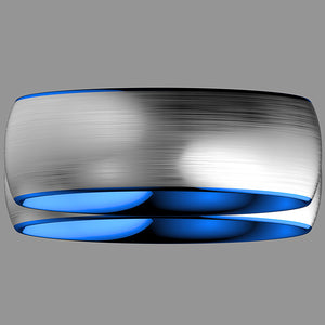 8mm Tungsten Carbide ring Silver Brushed Blue Inlay Wedding Band  Men's Ring