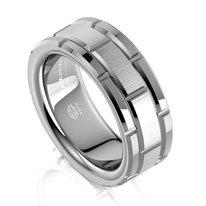 8mm Men's Tungsten Carbide Ring Silver Wedding Band Brick Pattern Size 6-13