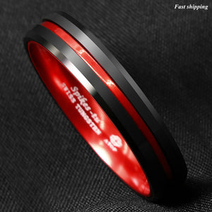 8/6mm Black Tungsten Carbide Thin Red Line Wedding Band Ring  Men's Jewelry